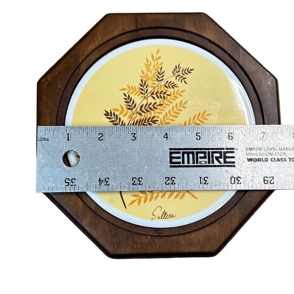1981 HIMARK SALTERA Wood Cheese Board Cloche Yellow Brown Fronds ferns hot plate - Picture 3 of 7